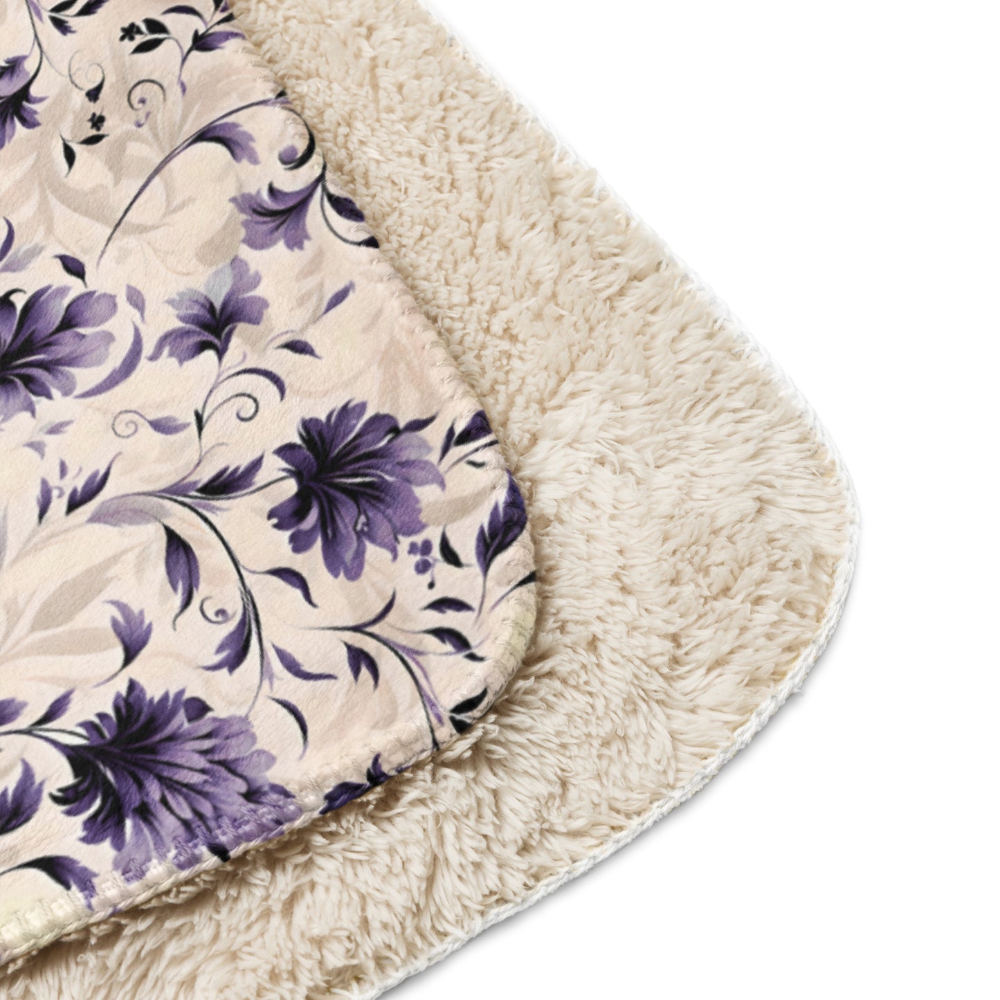 Purple Floral and Cream Sherpa Blanket
