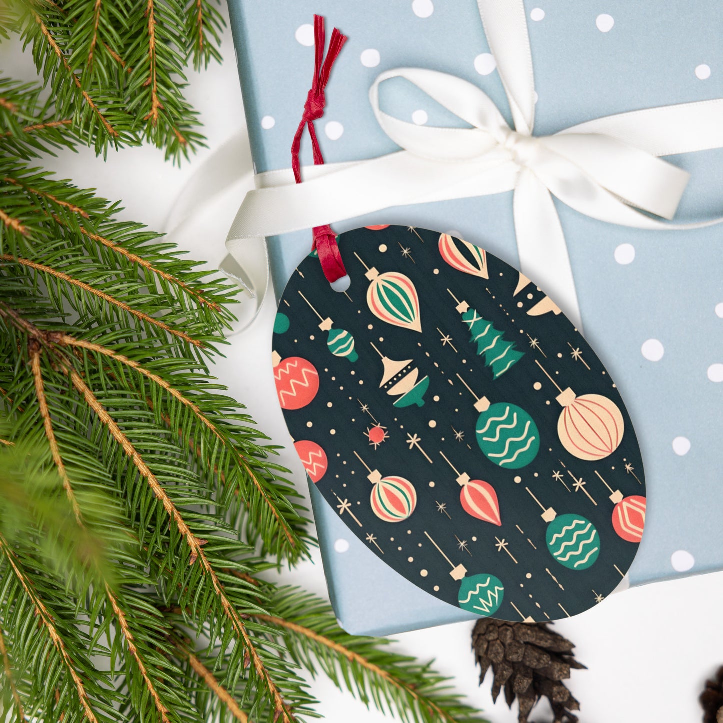 Retro Ornaments Pattern Oval Wooden Ornament - Gift Tag - Magnet