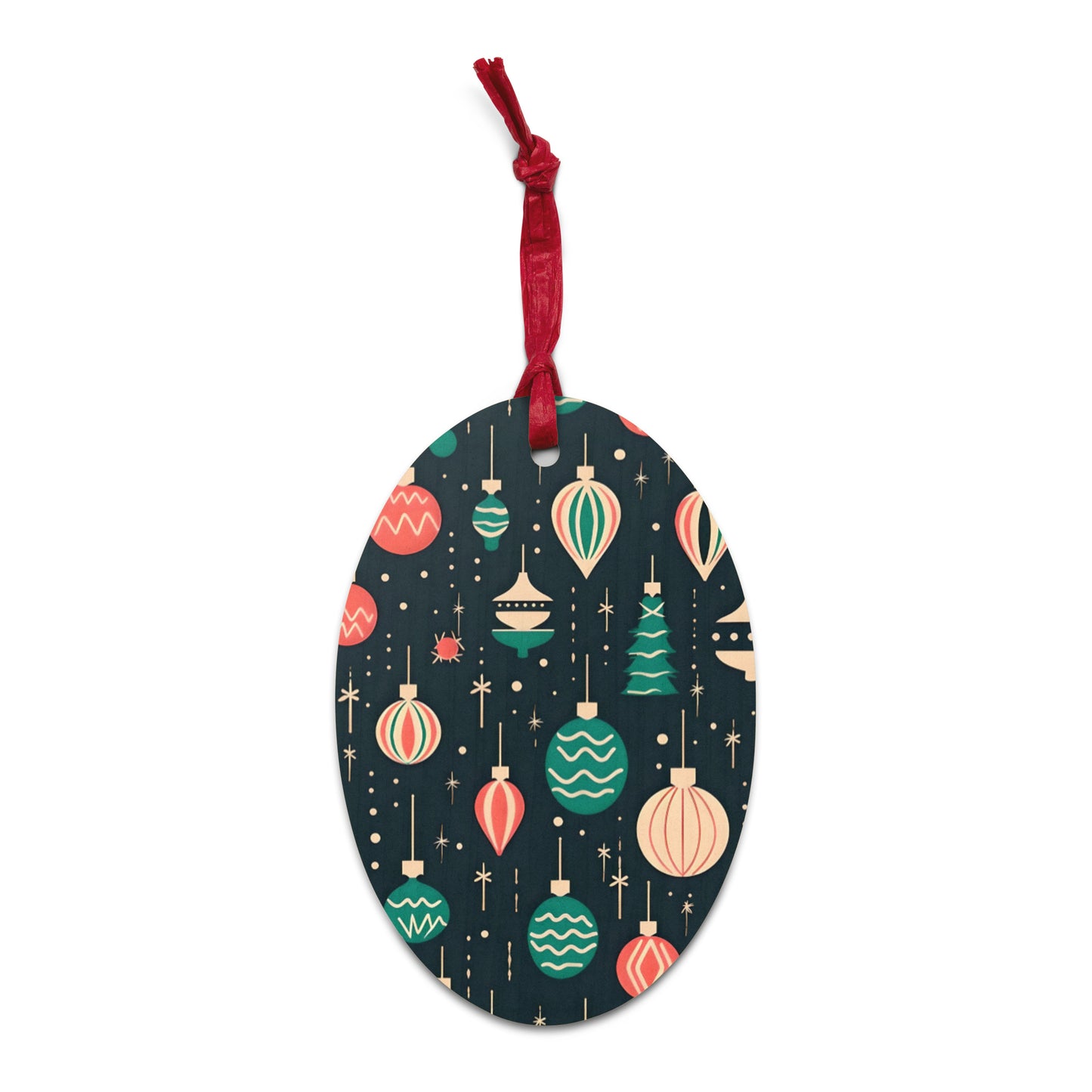 Retro Ornaments Pattern Oval Wooden Ornament - Gift Tag - Magnet