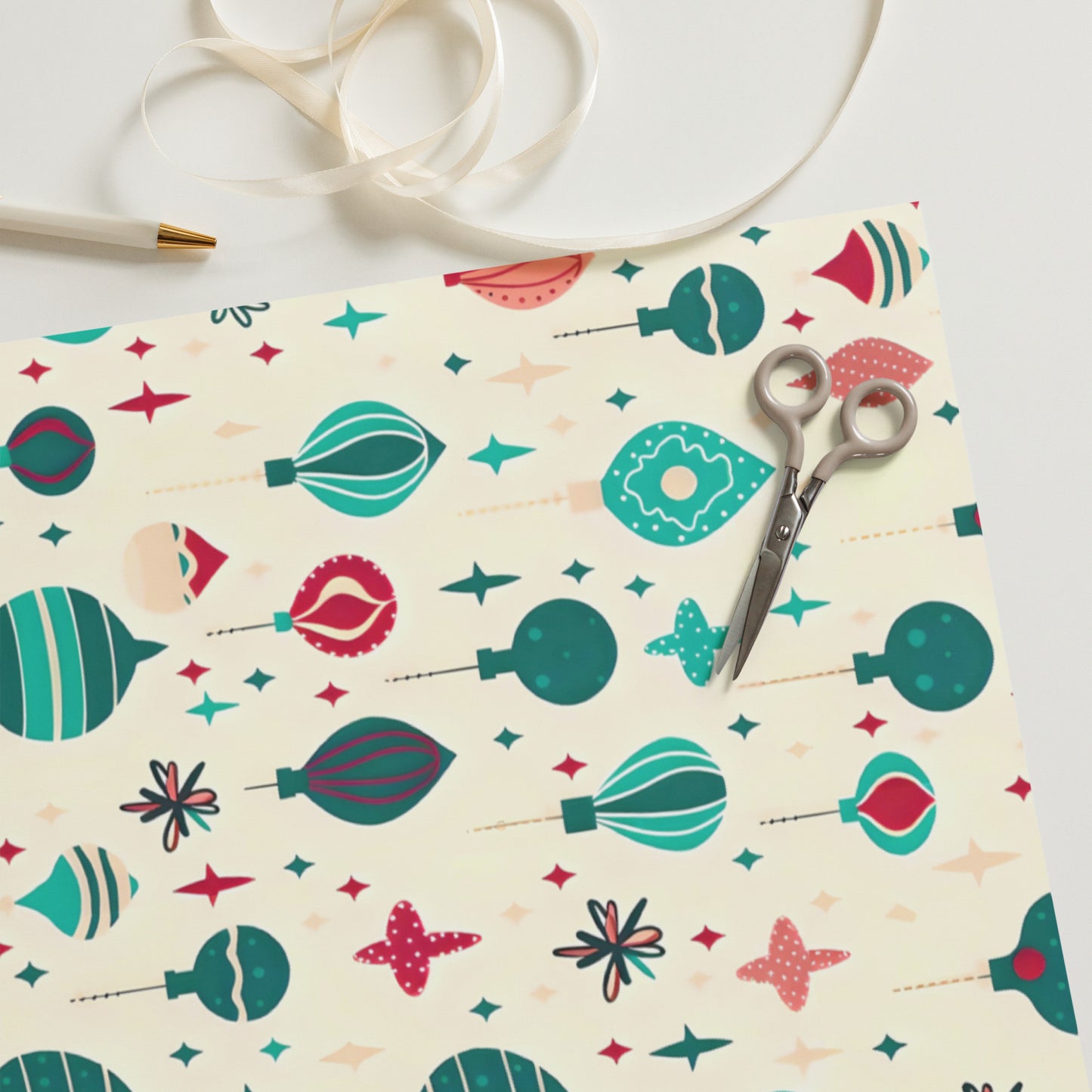 Retro Christmas Bulb Wrapping Paper Sheets - Set of 3
