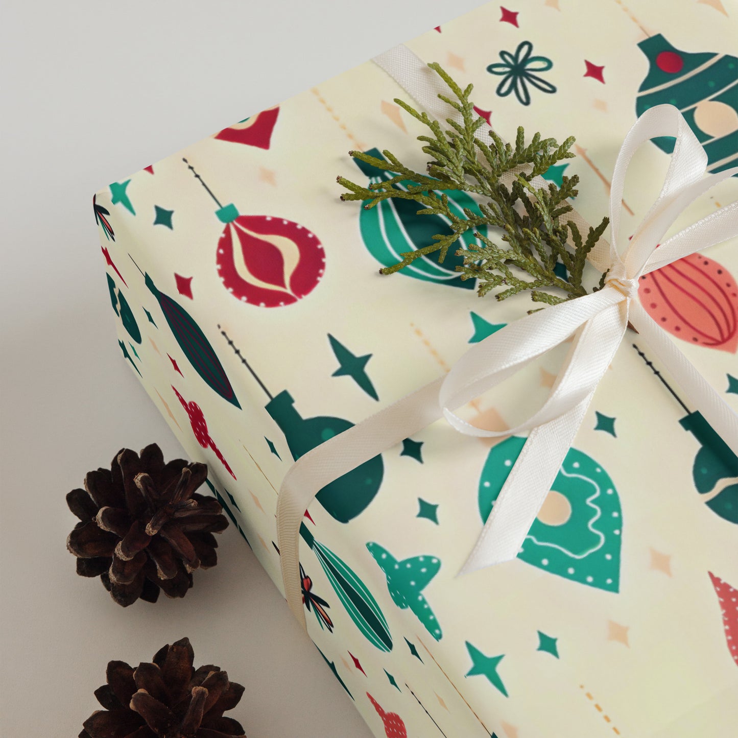 Retro Christmas Bulb Wrapping Paper Sheets - Set of 3