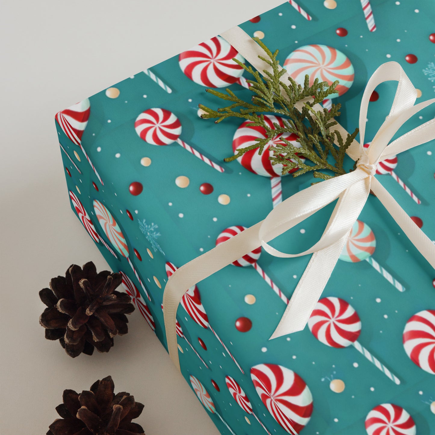 Christmas Wrapping Paper Sheets, Snowmen, Peppermint Candies and Teddy Bears 3 Piece Set