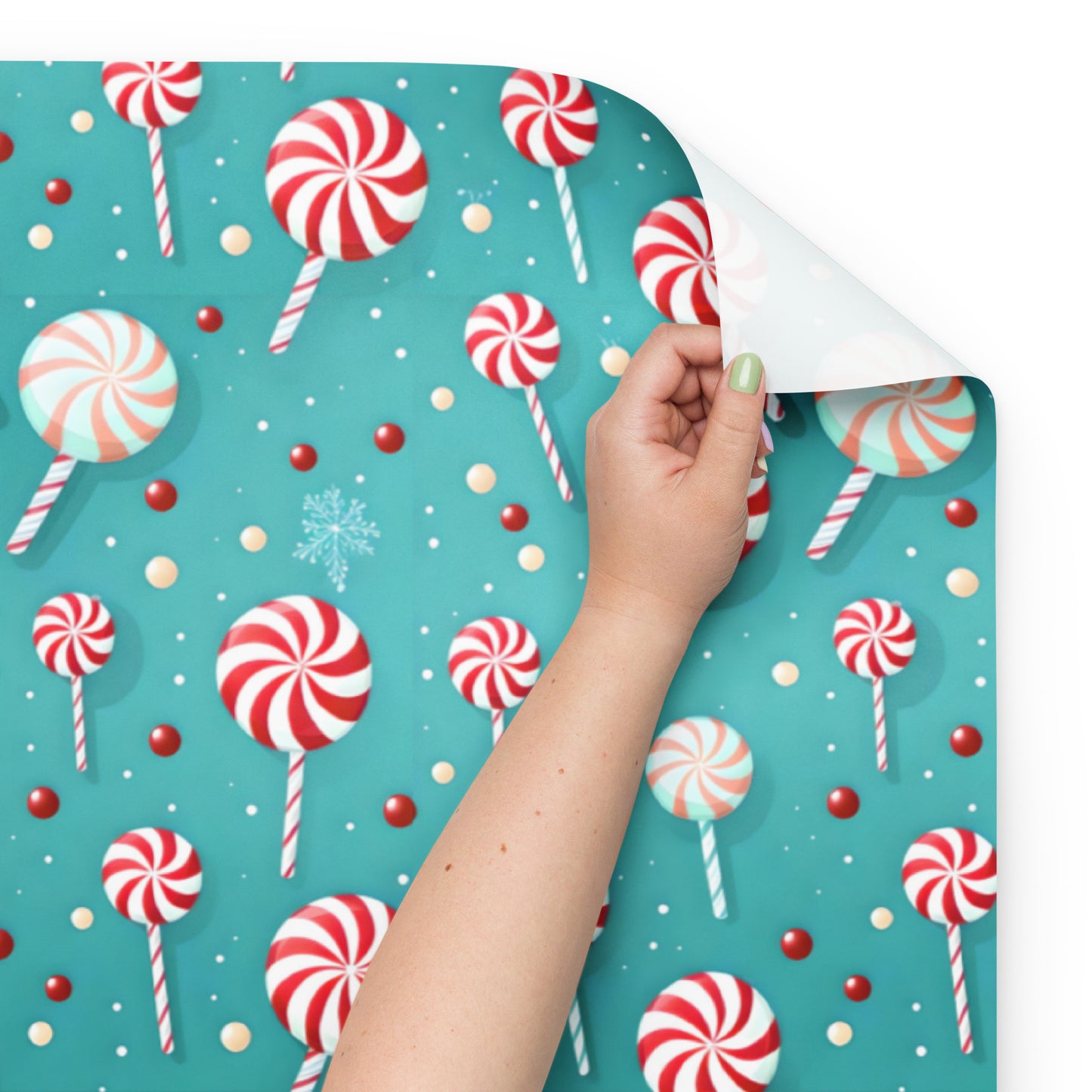 Christmas Wrapping Paper Sheets, Snowmen, Peppermint Candies and Teddy Bears 3 Piece Set
