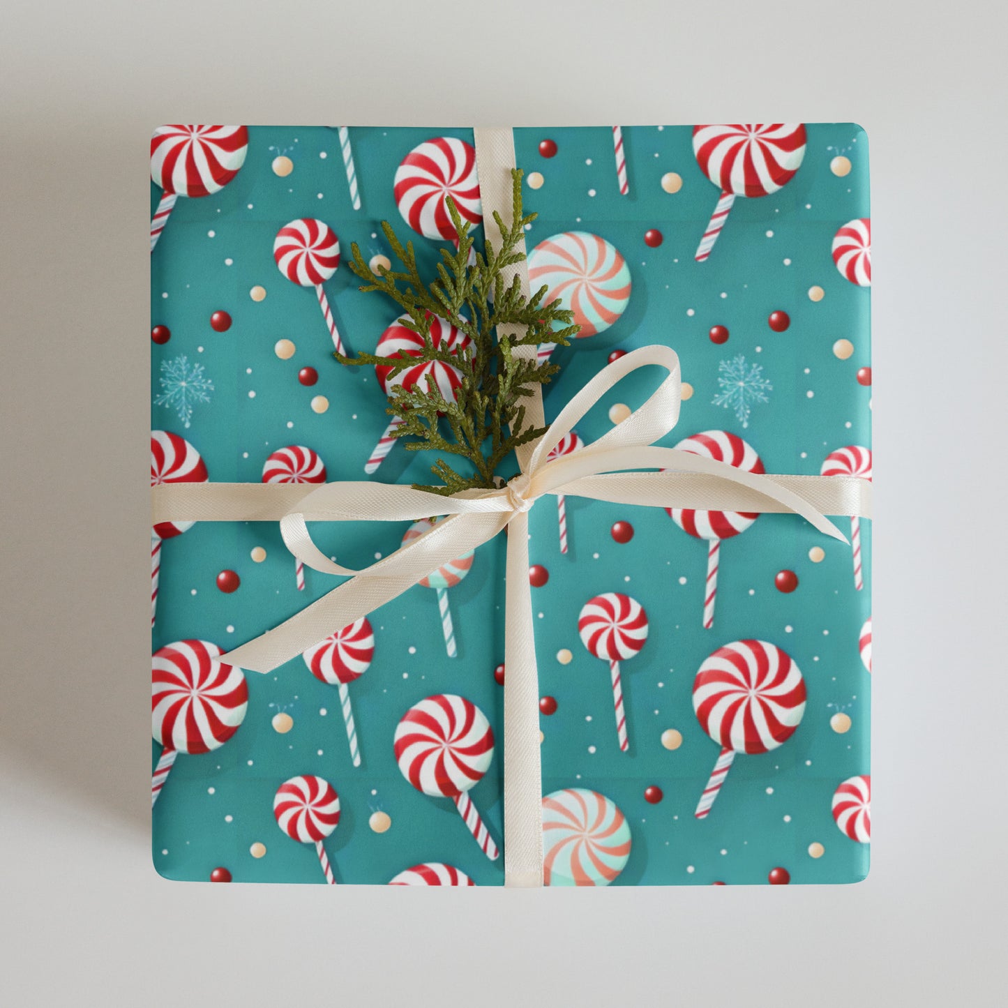 Christmas Wrapping Paper Sheets, Snowmen, Peppermint Candies and Teddy Bears 3 Piece Set