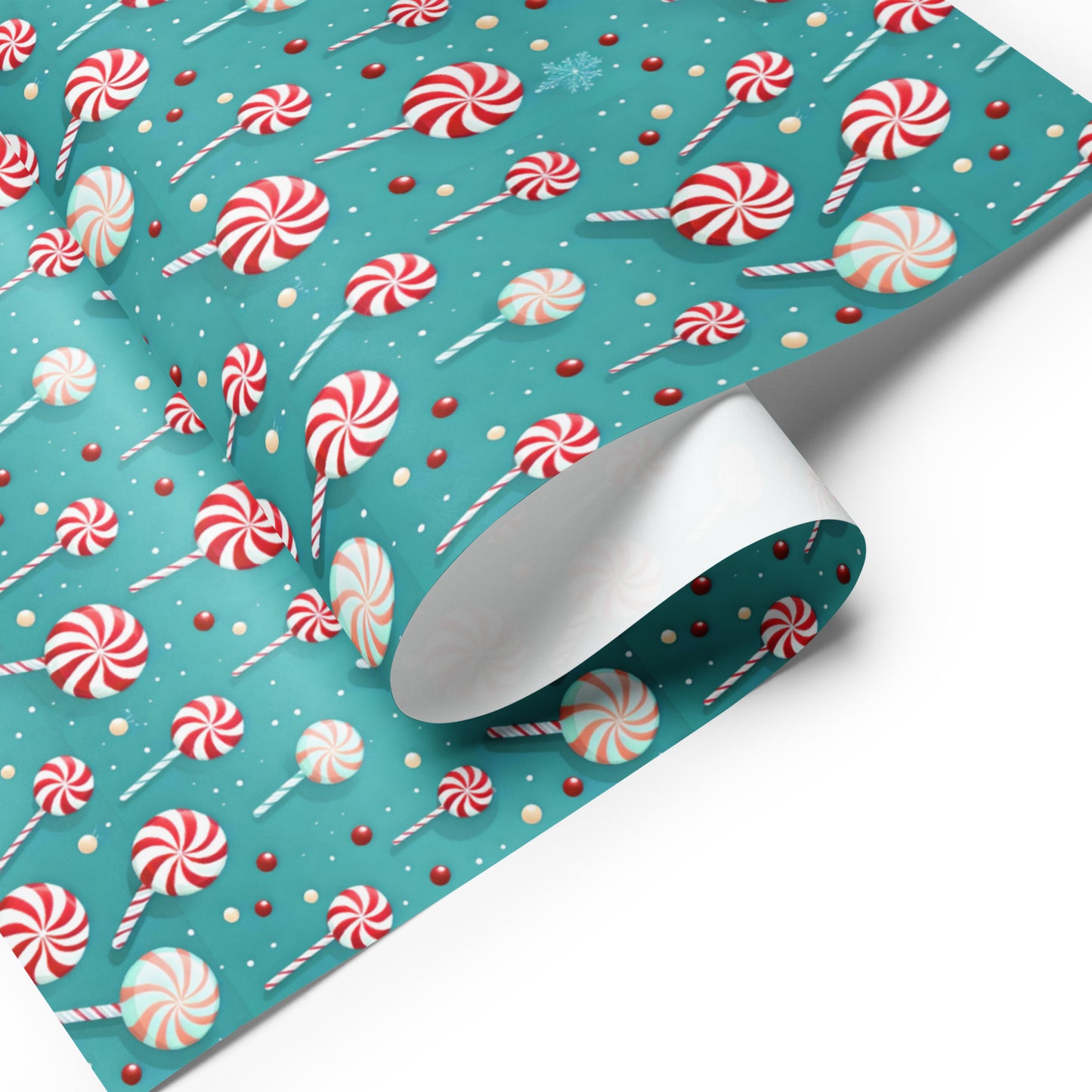 Christmas Wrapping Paper Sheets, Snowmen, Peppermint Candies and Teddy Bears 3 Piece Set