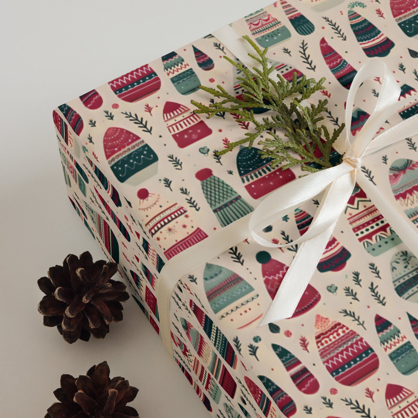 Winter Whimsy Hats - Stockings - Leaves Wrapping Paper Sheets
