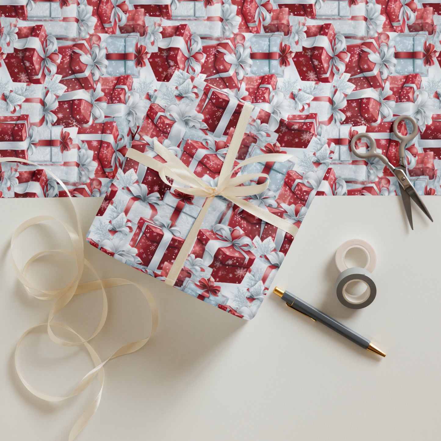 Stacks of Gifts Wrapping Paper Sheets Blue - Red - Green