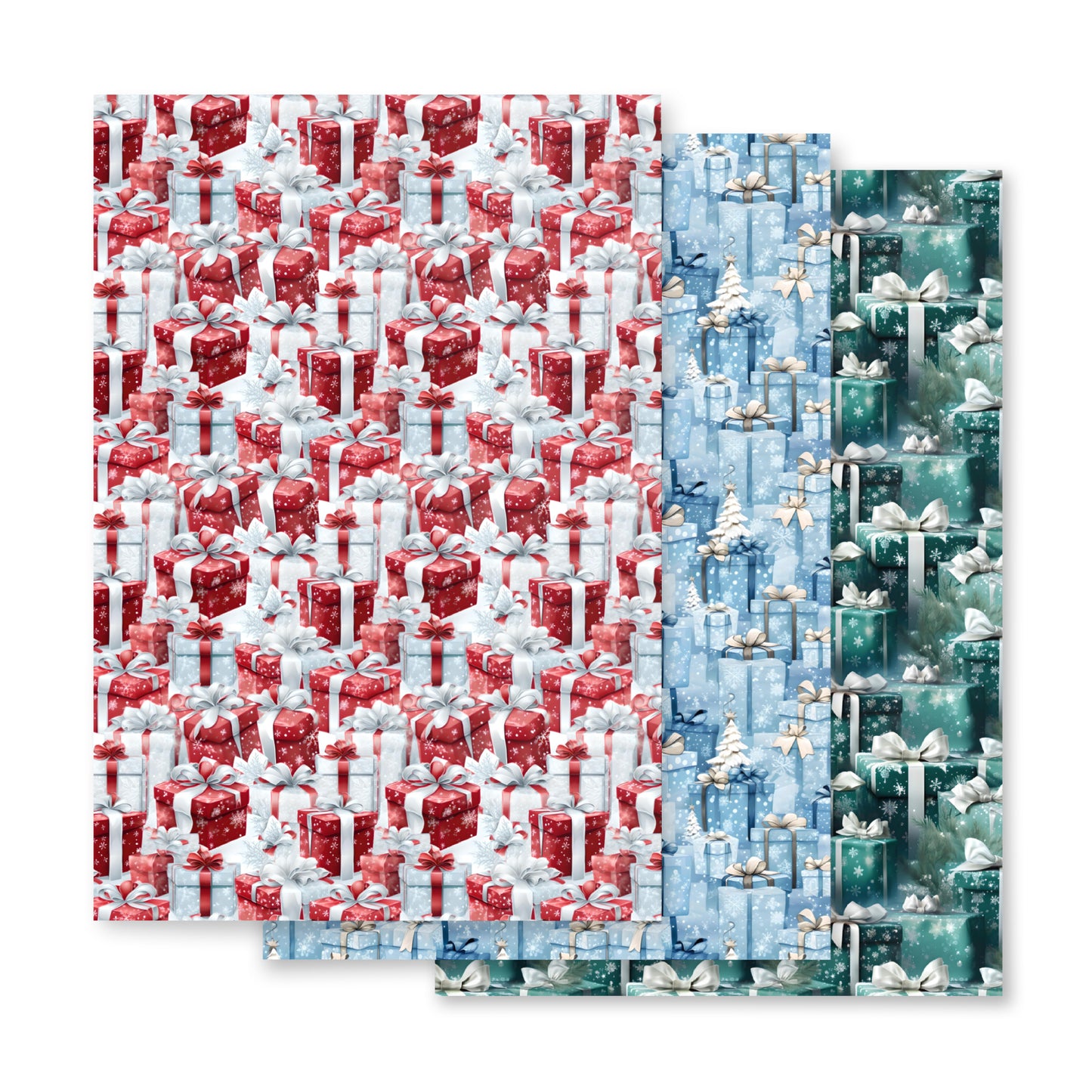 Stacks of Gifts Wrapping Paper Sheets Blue - Red - Green