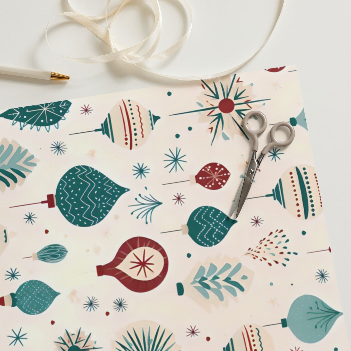 Retro Christmas Bulb Wrapping Paper Sheets - Set of 3