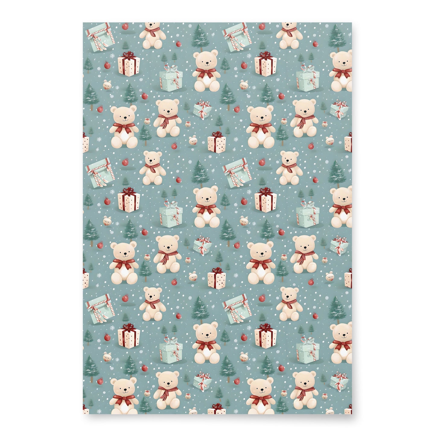 Christmas Wrapping Paper Sheets, Snowmen, Peppermint Candies and Teddy Bears 3 Piece Set