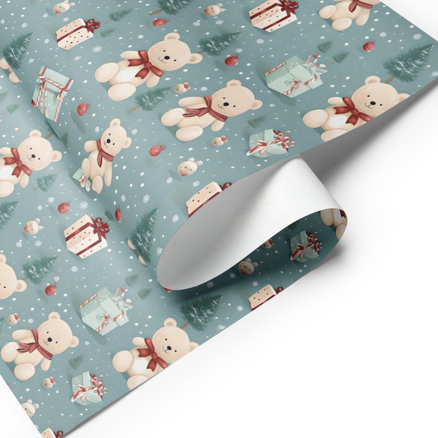 Christmas Wrapping Paper Sheets, Snowmen, Peppermint Candies and Teddy Bears 3 Piece Set