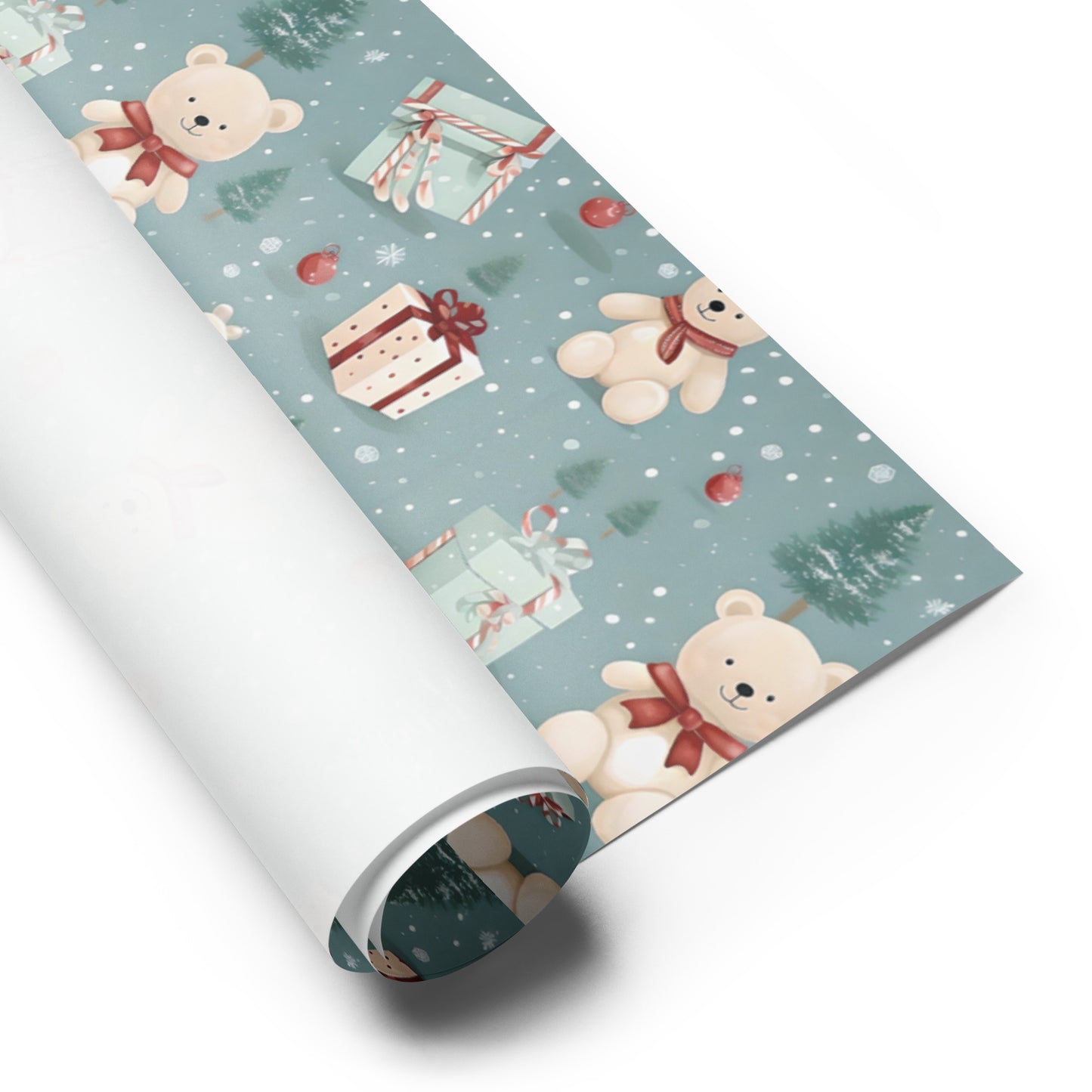 Christmas Wrapping Paper Sheets, Snowmen, Peppermint Candies and Teddy Bears 3 Piece Set