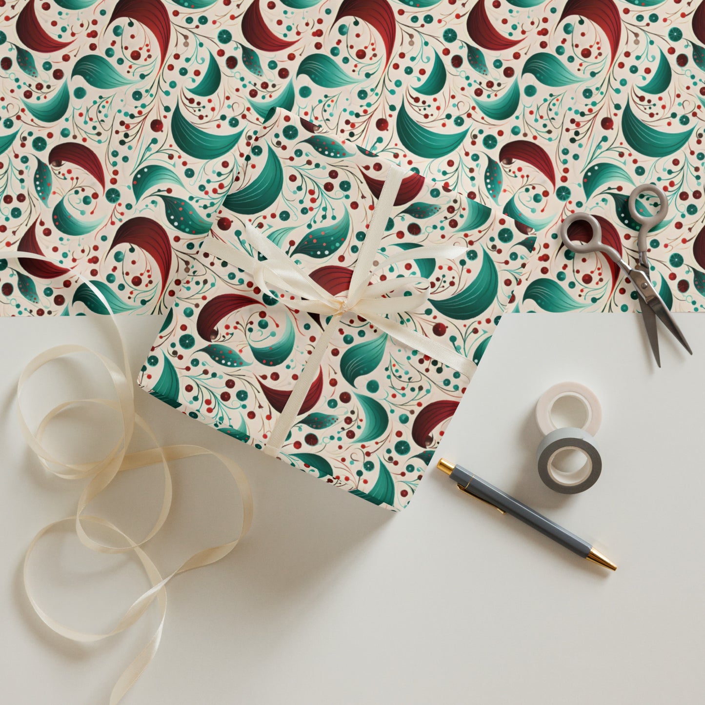 Winter Whimsy Hats - Stockings - Leaves Wrapping Paper Sheets