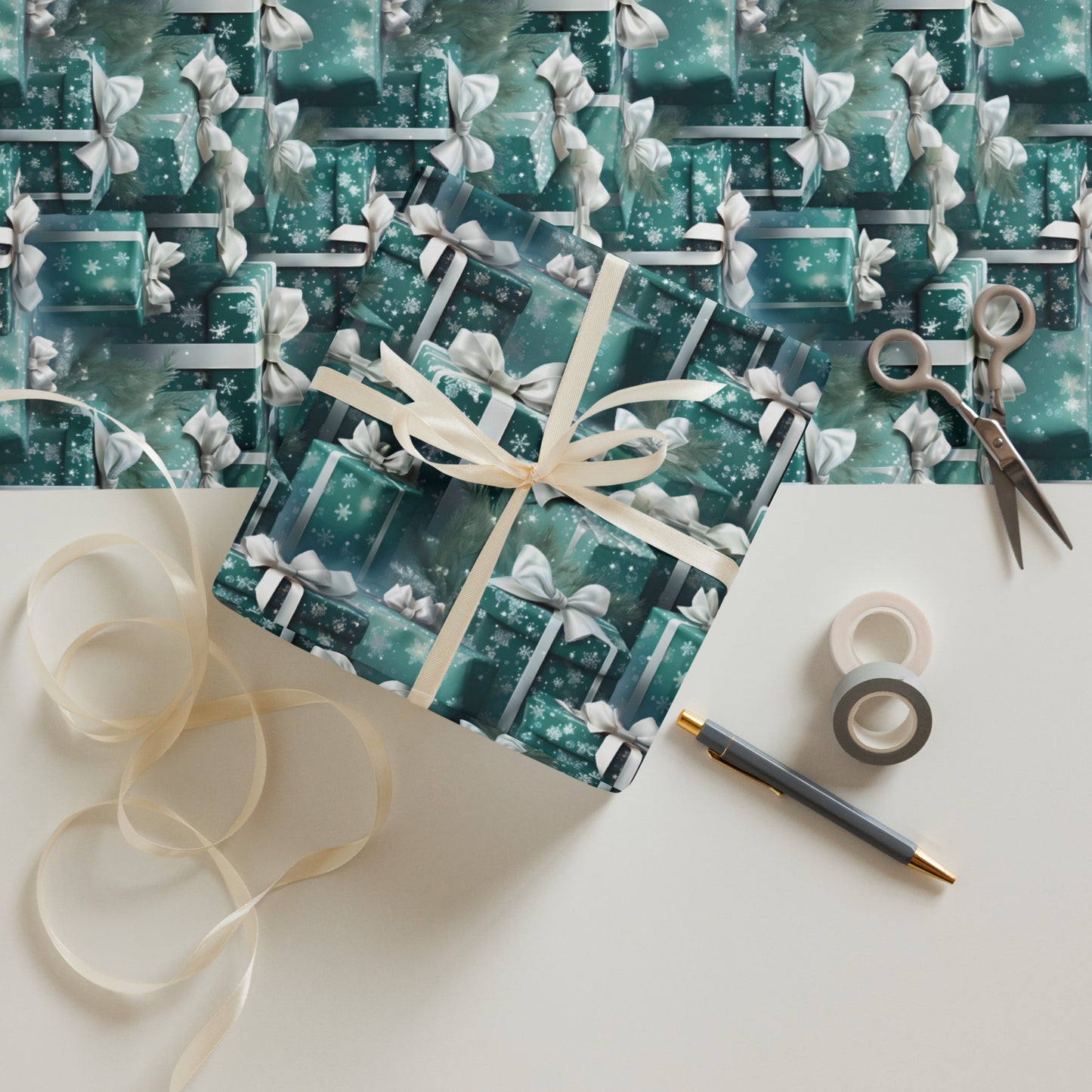 Stacks of Gifts Wrapping Paper Sheets Blue - Red - Green