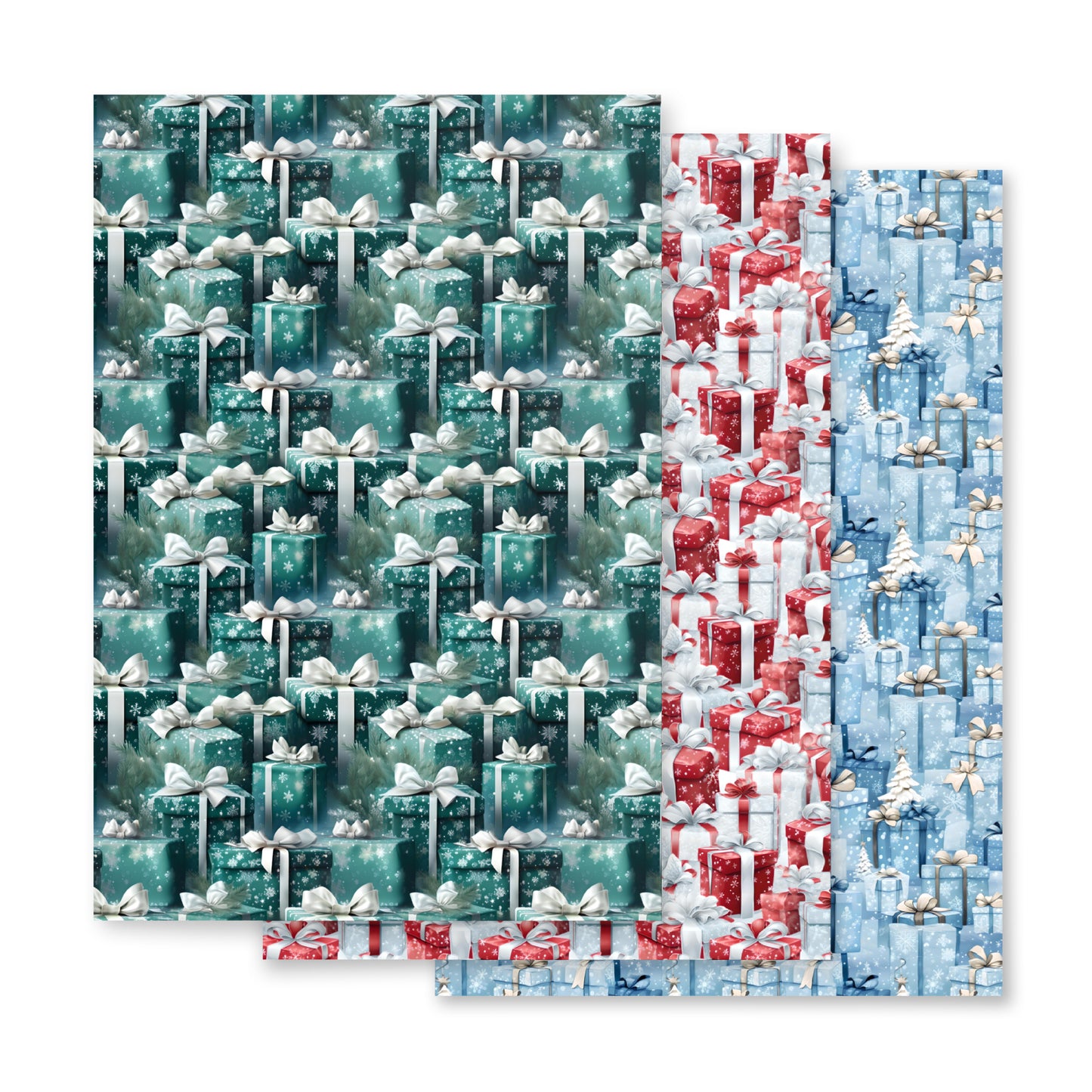 Stacks of Gifts Wrapping Paper Sheets Blue - Red - Green