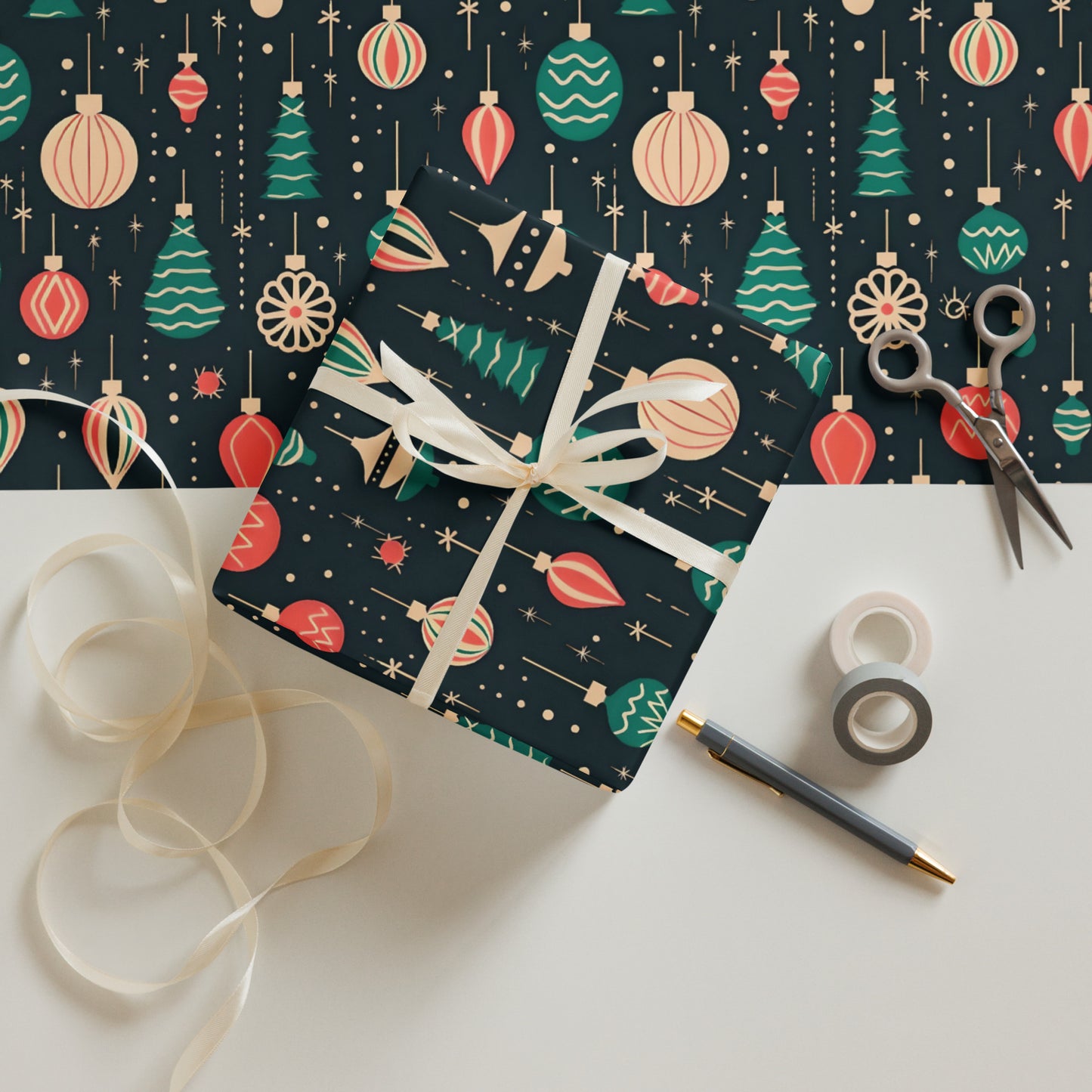 Retro Christmas Bulb Wrapping Paper Sheets - Set of 3