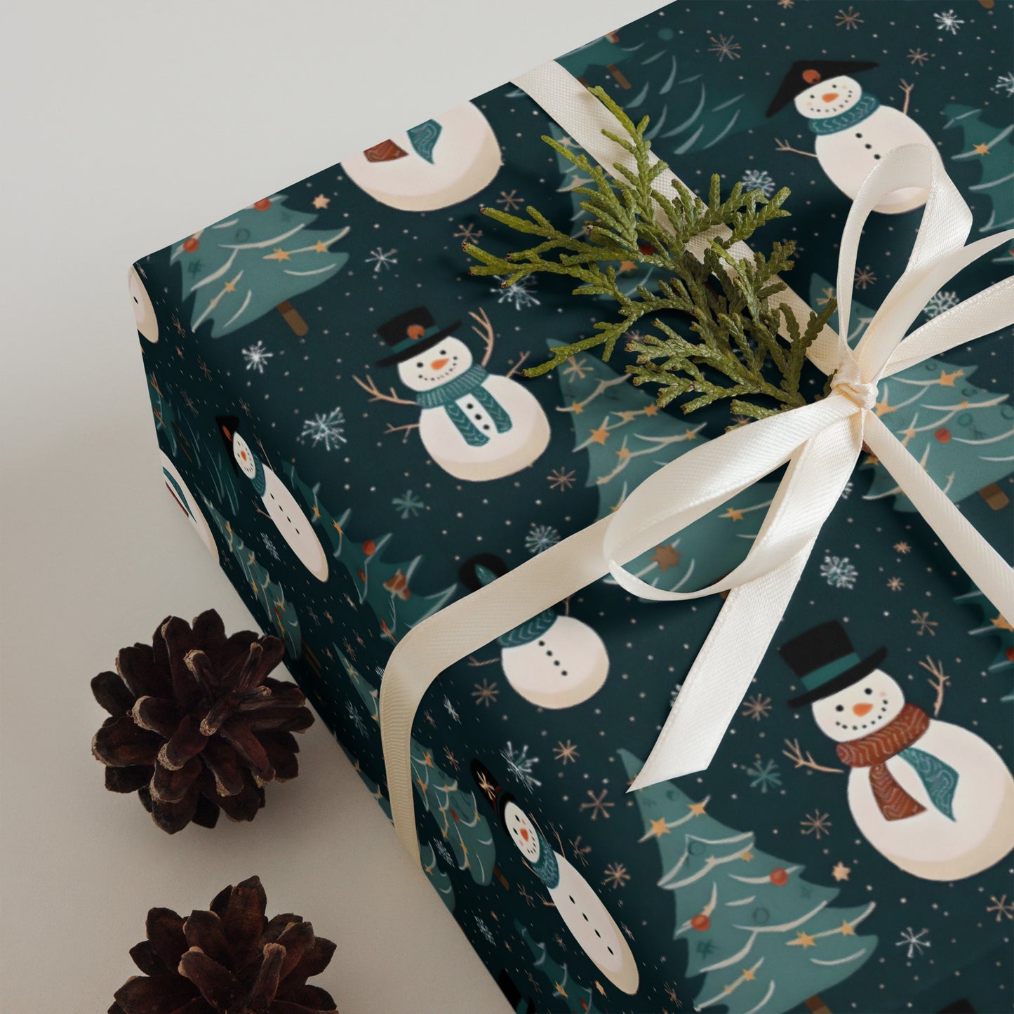 Christmas Wrapping Paper Sheets, Snowmen, Peppermint Candies and Teddy Bears 3 Piece Set
