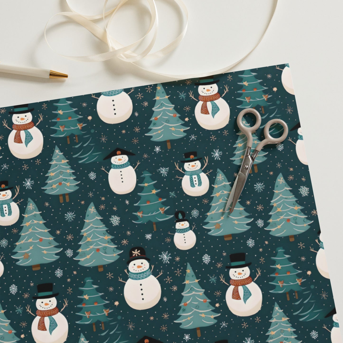 Christmas Wrapping Paper Sheets, Snowmen, Peppermint Candies and Teddy Bears 3 Piece Set