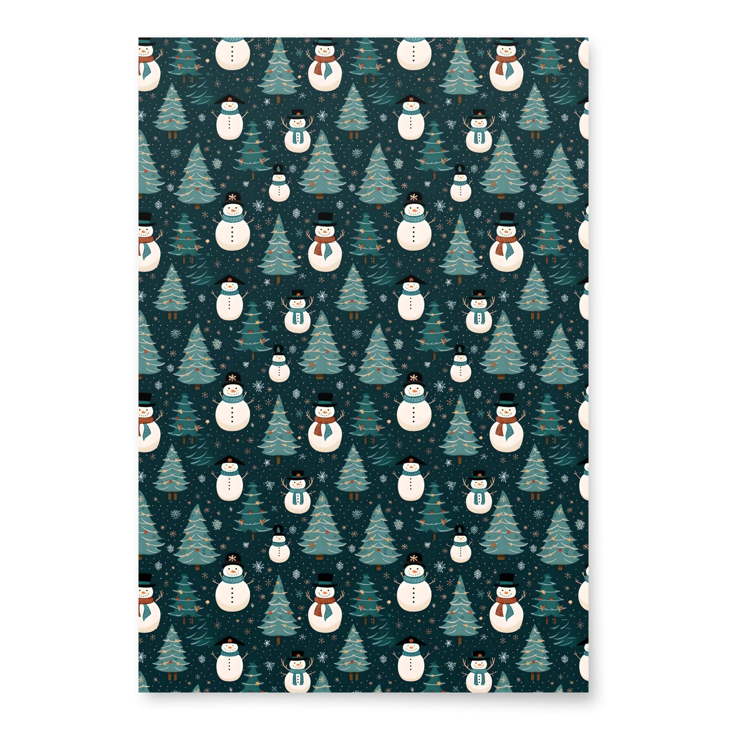 Christmas Wrapping Paper Sheets, Snowmen, Peppermint Candies and Teddy Bears 3 Piece Set