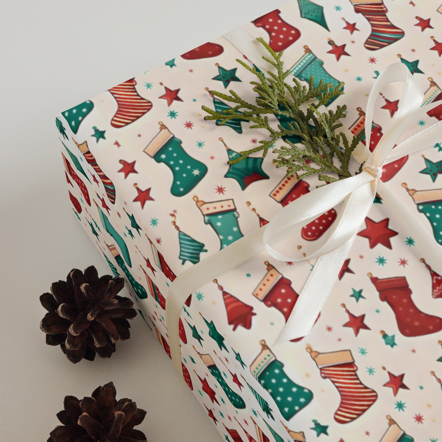 Winter Whimsy Hats - Stockings - Leaves Wrapping Paper Sheets