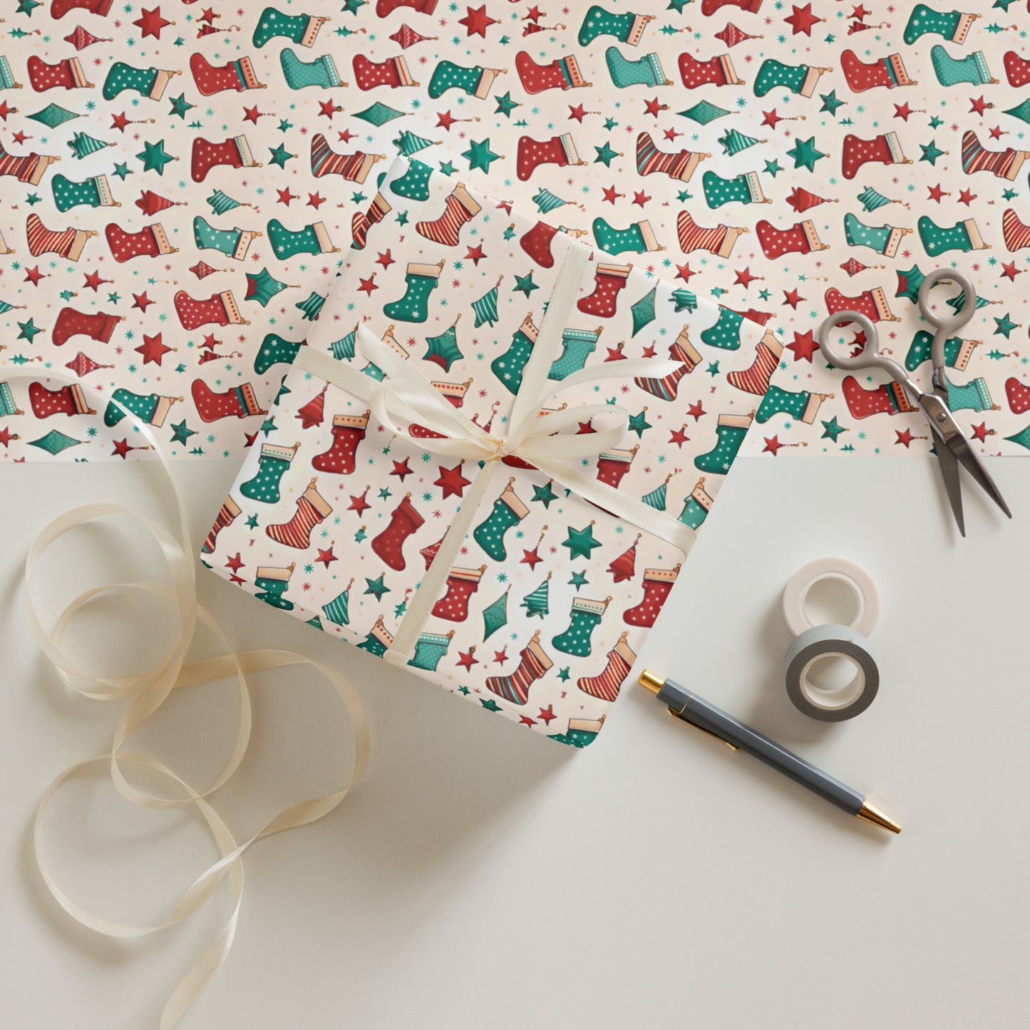 Winter Whimsy Hats - Stockings - Leaves Wrapping Paper Sheets