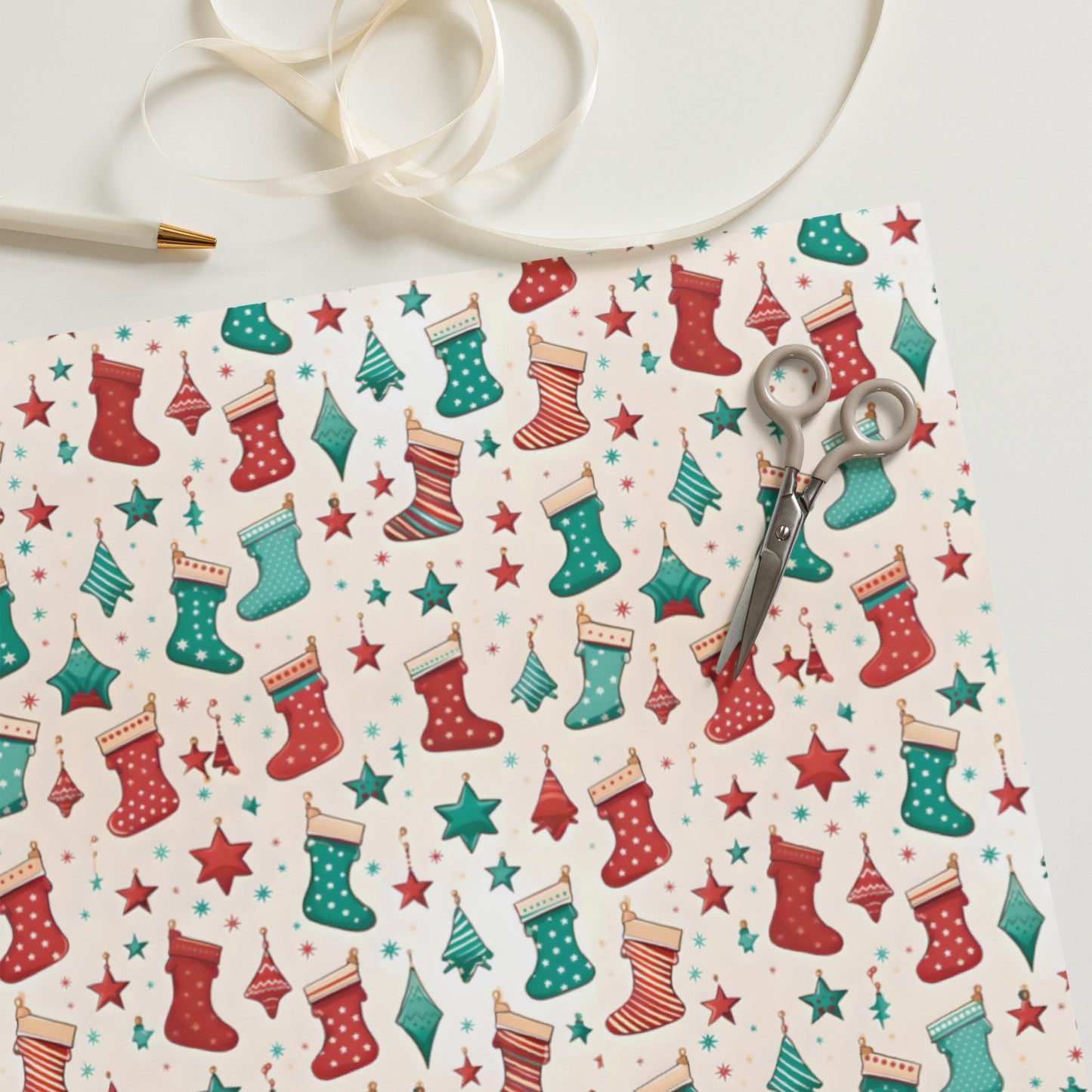 Winter Whimsy Hats - Stockings - Leaves Wrapping Paper Sheets