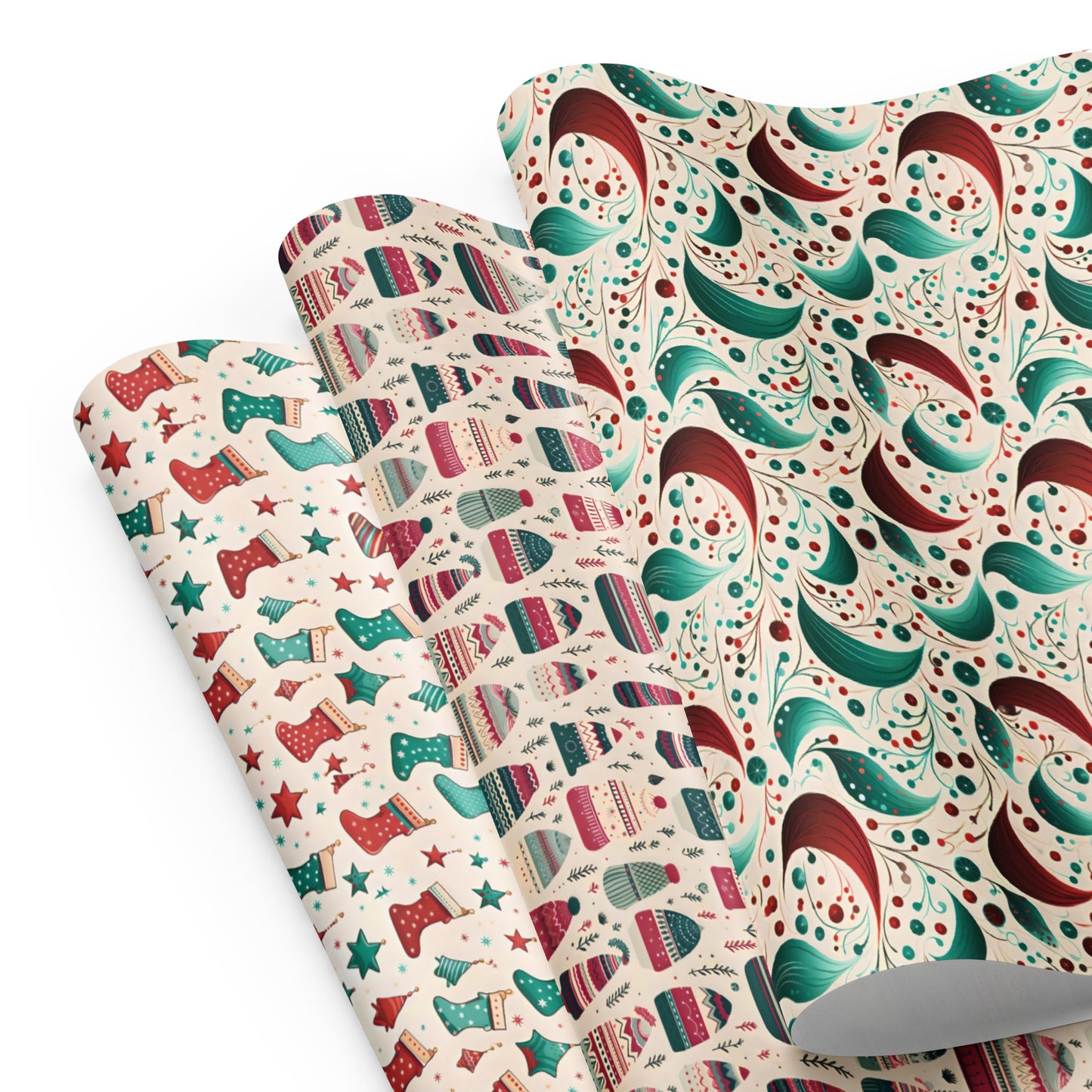 Winter Whimsy Hats - Stockings - Leaves Wrapping Paper Sheets