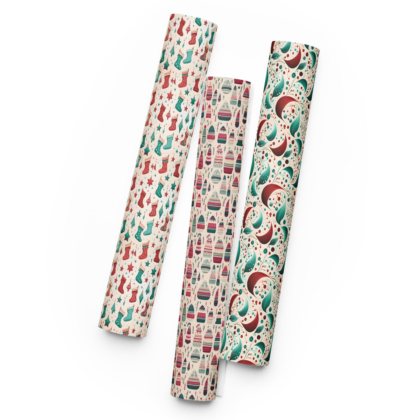 Winter Whimsy Hats - Stockings - Leaves Wrapping Paper Sheets