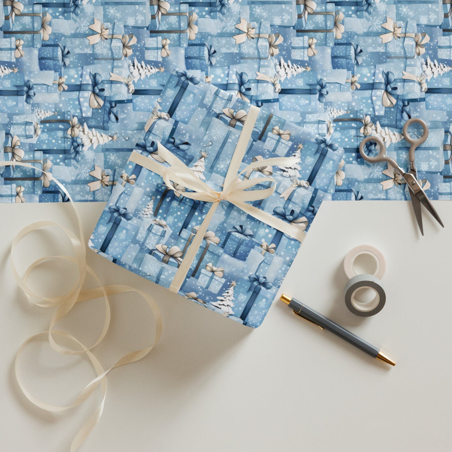 Stacks of Gifts Wrapping Paper Sheets Blue - Red - Green