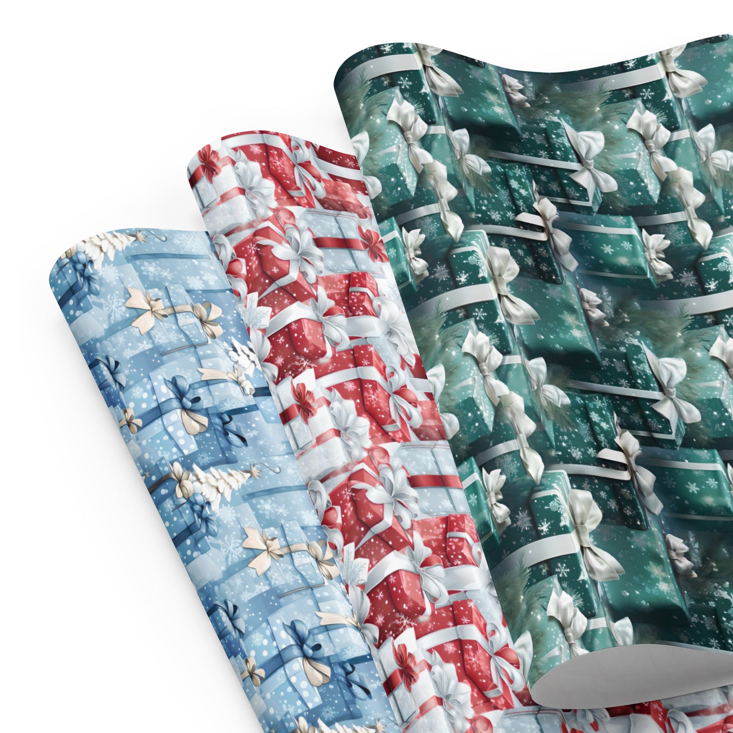 Stacks of Gifts Wrapping Paper Sheets Blue - Red - Green