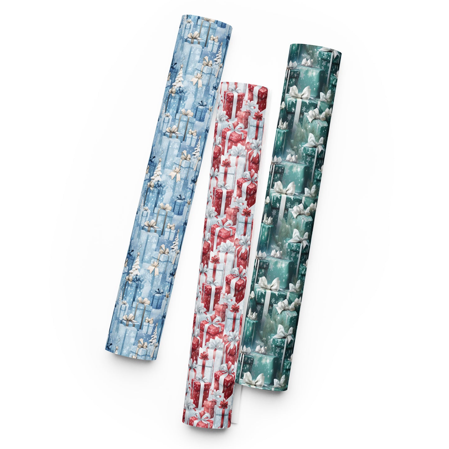 Stacks of Gifts Wrapping Paper Sheets Blue - Red - Green