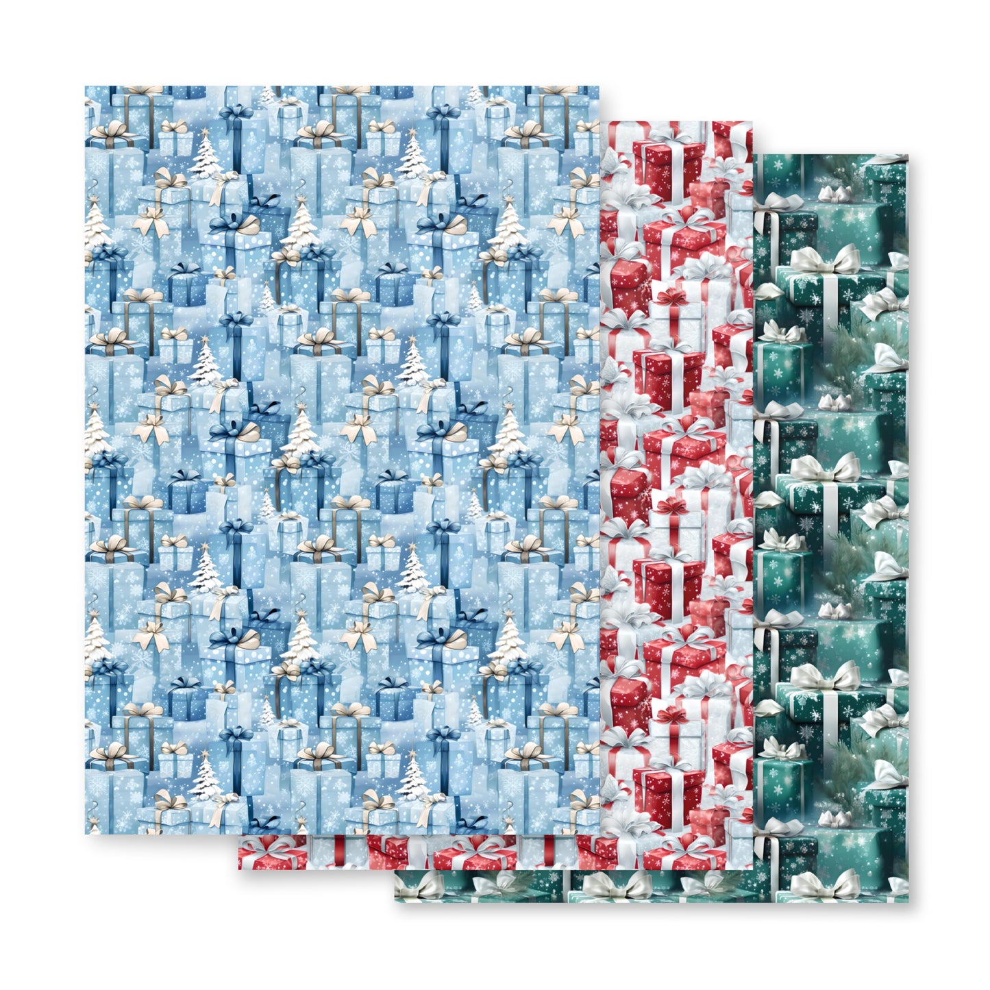 Stacks of Gifts Wrapping Paper Sheets Blue - Red - Green