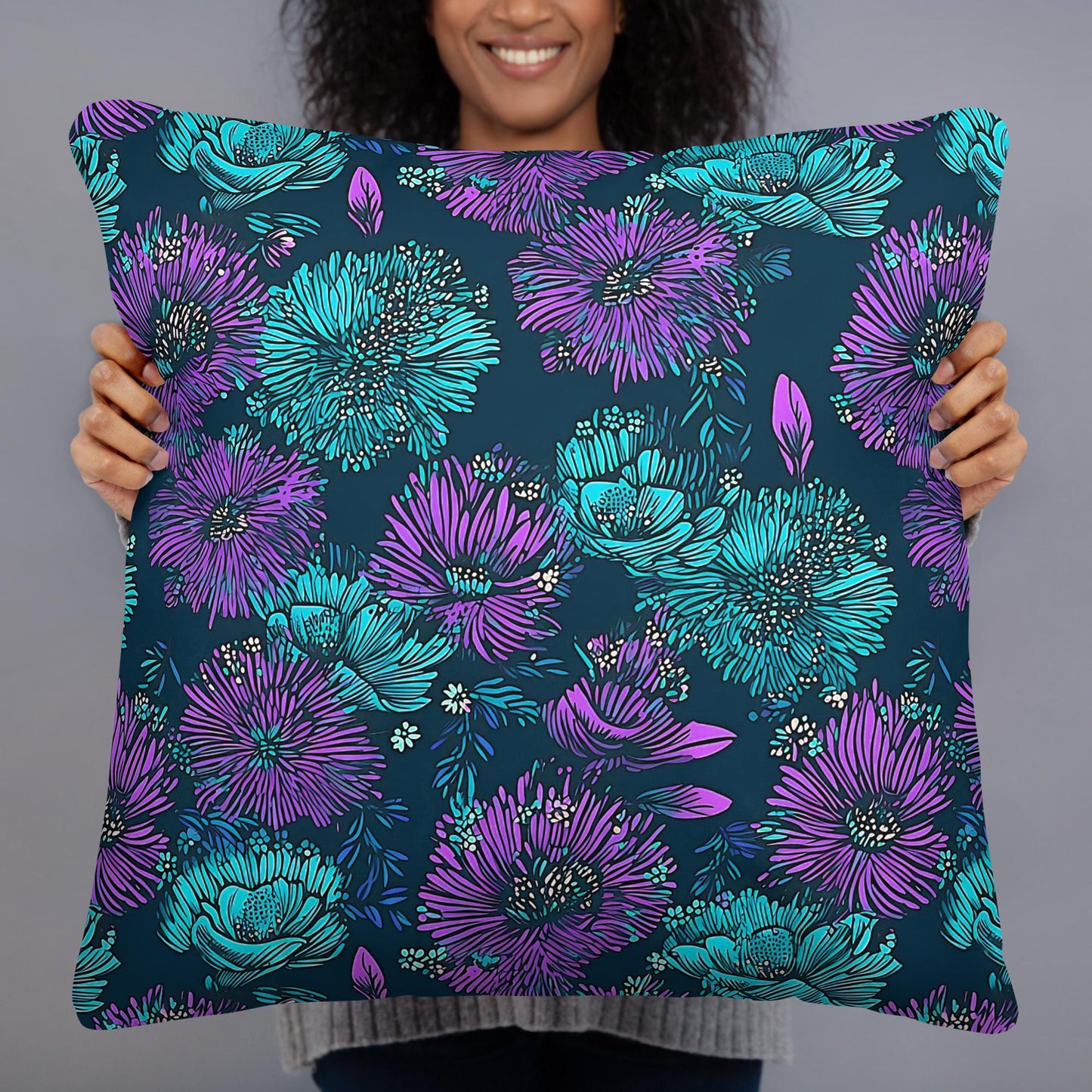 Purple and Teal Floral Pillows