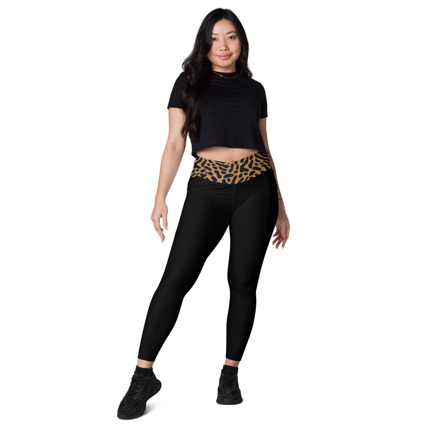 Tiger Print Crossover Leggings with Pockets