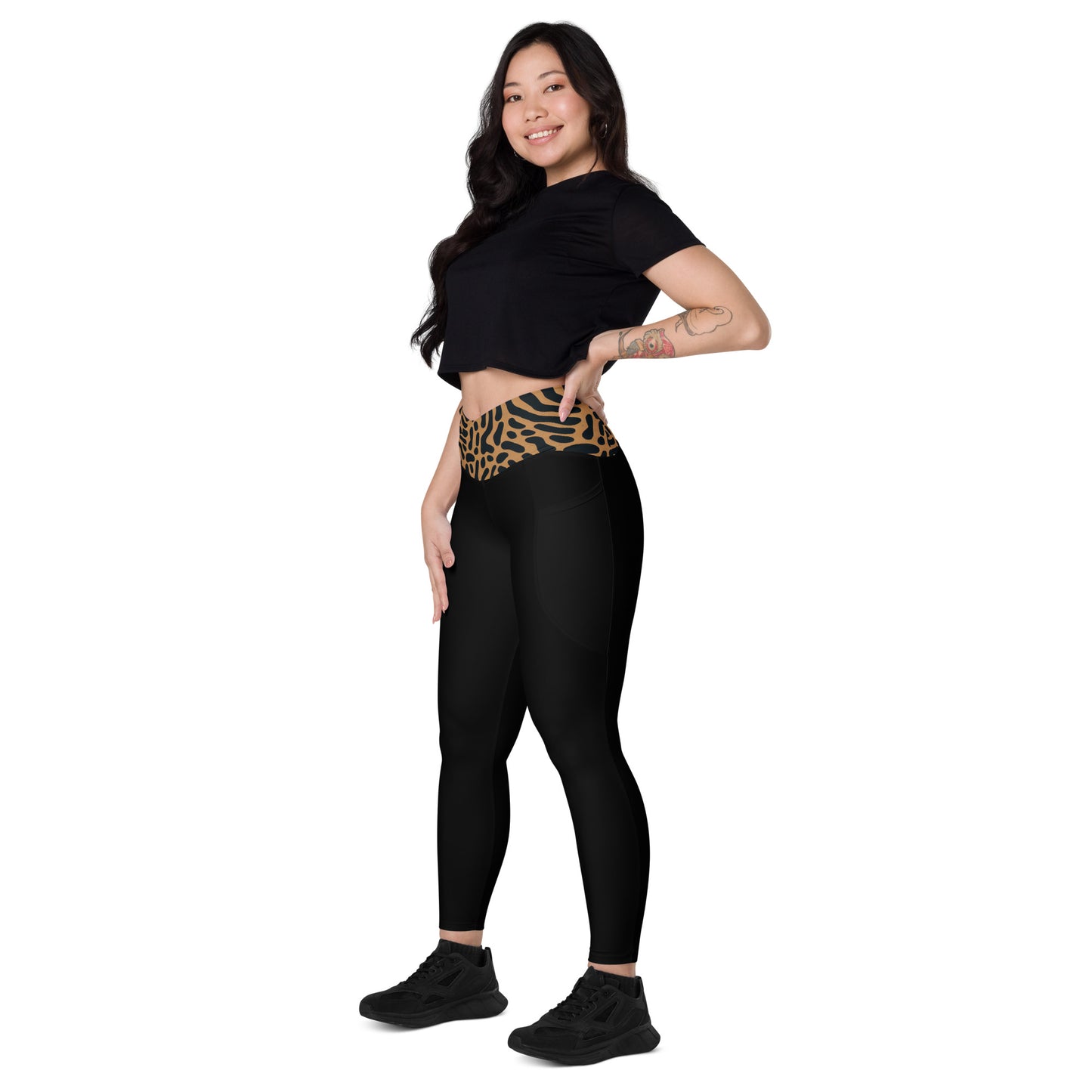 Tiger Print Crossover Leggings with Pockets