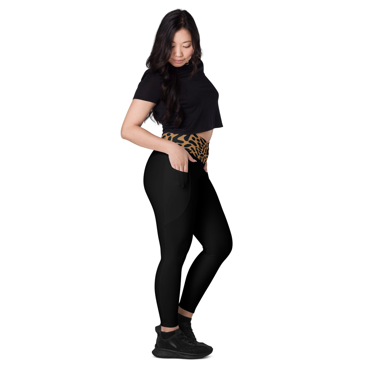 Tiger Print Crossover Leggings with Pockets