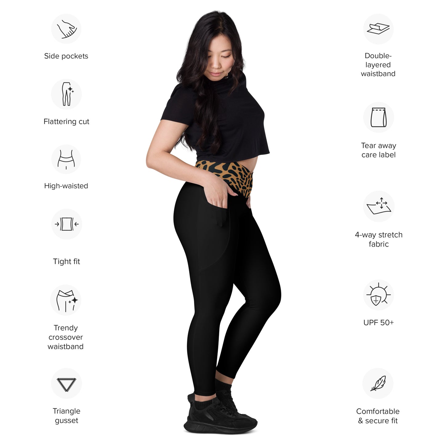 Tiger Print Crossover Leggings with Pockets