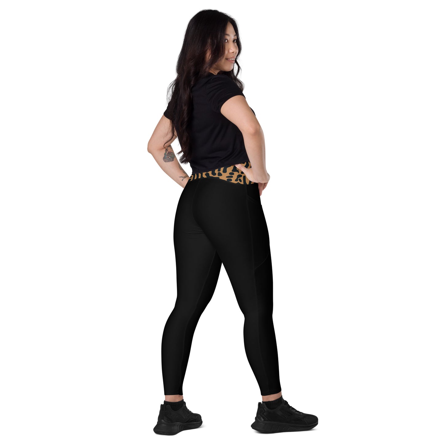 Tiger Print Crossover Leggings with Pockets