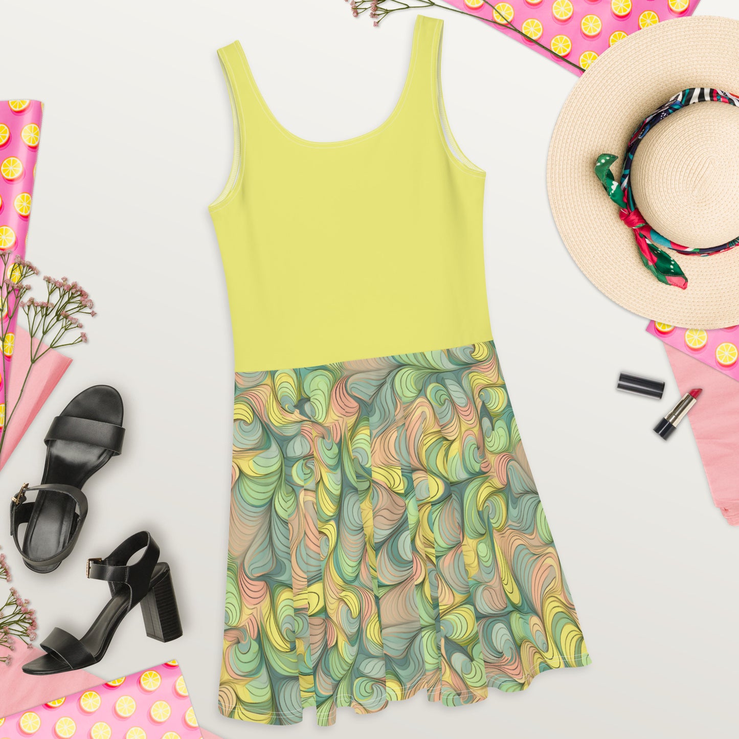 Yellow Swirls Skater Dress