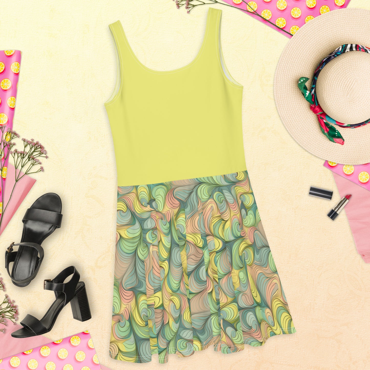 Yellow Swirls Skater Dress