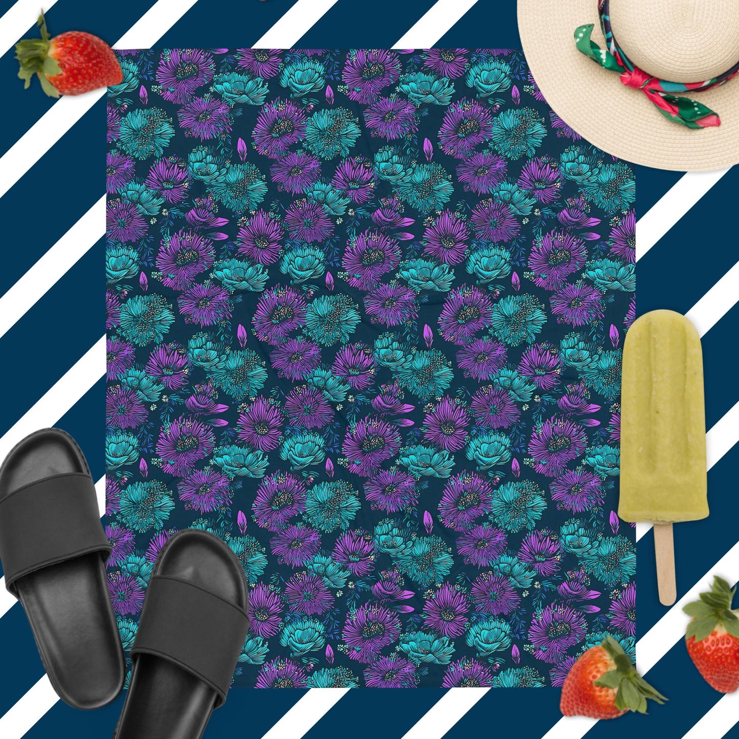 Purple and Teal Floral Blanket