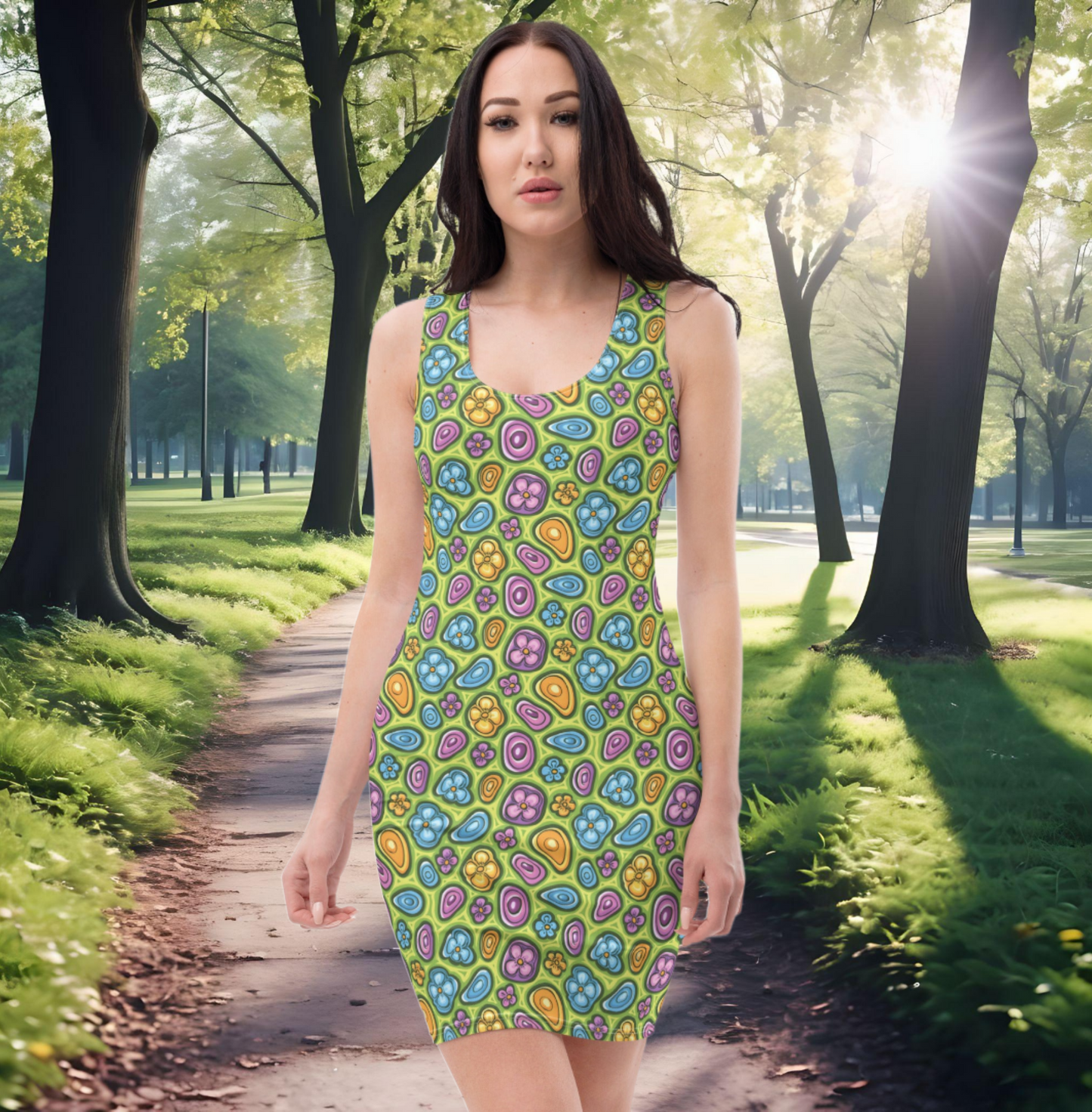 Spring Green Floral Bodycon Dress