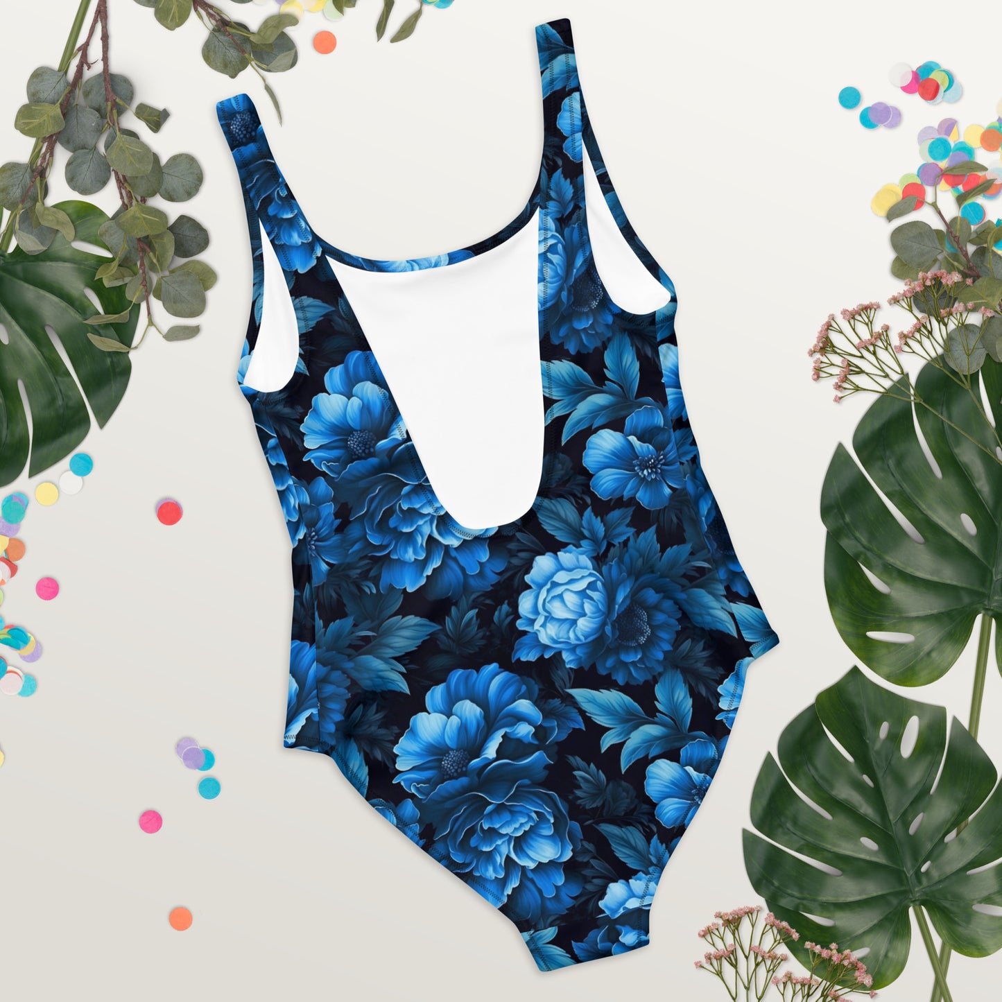Luminous Blue Floral One-Piece Swimsuit