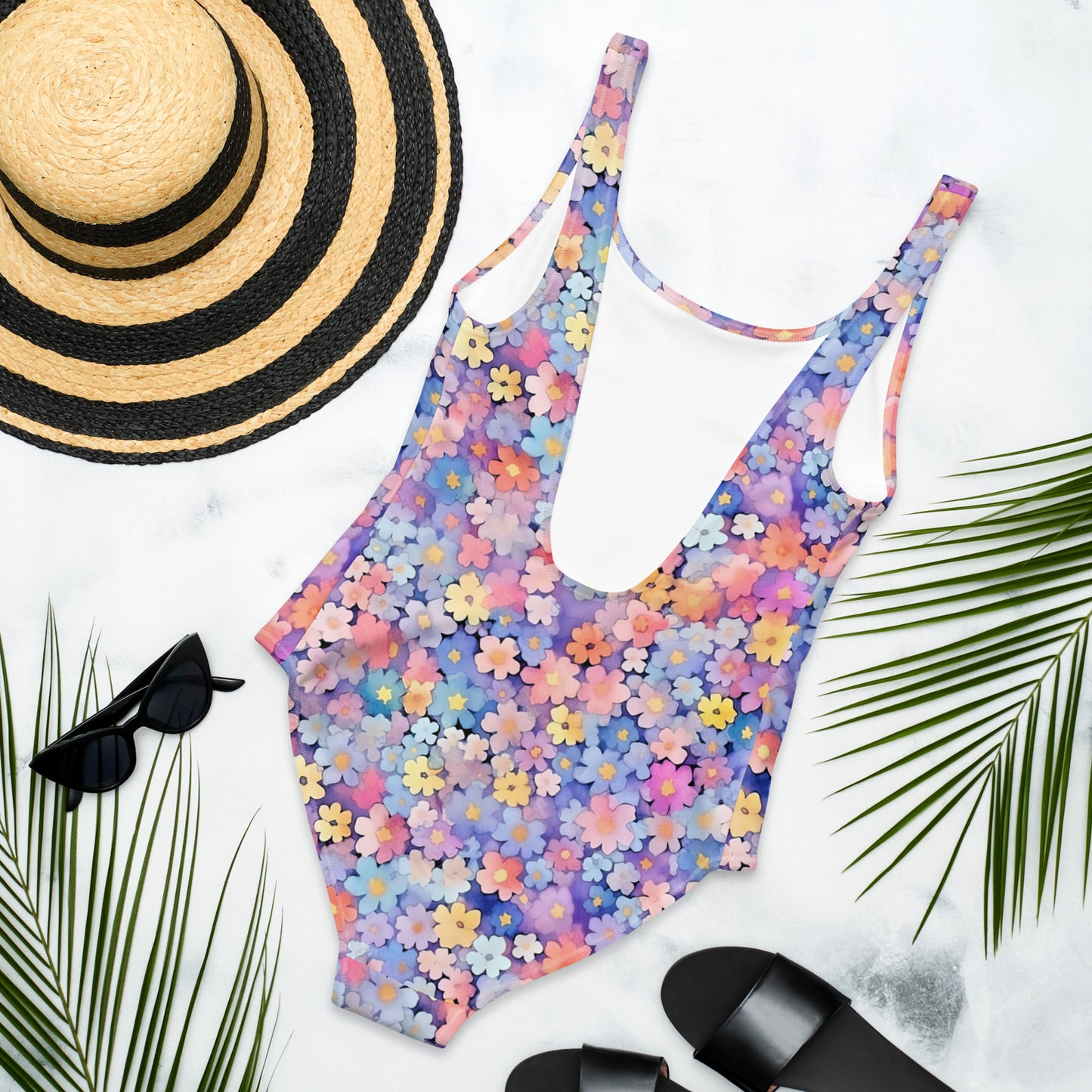 Pastel Watercolor Daisy One-Piece Swimsuit