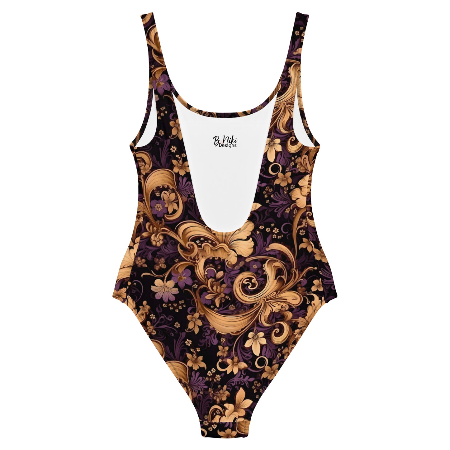 Victorian Elegance Purple and Gold One-Piece Swimsuit