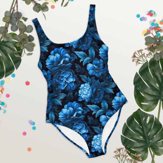 Luminous Blue Floral One-Piece Swimsuit