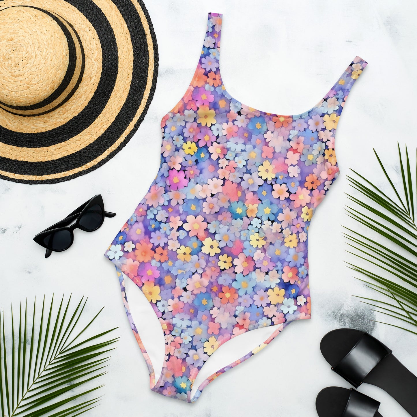 Pastel Watercolor Daisy One-Piece Swimsuit