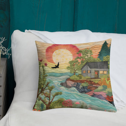 Cabin by the River Premium Pillow
