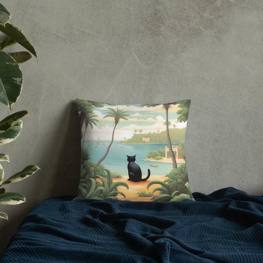 Salty - Black Cat by the Sea Pillow