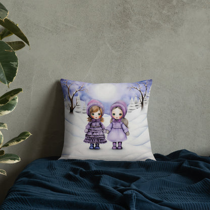 Best Friends Winter Walk in Purple Premium Pillow